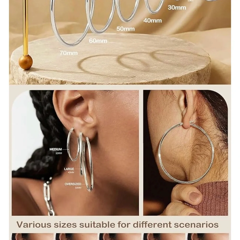 (0365) Elegant S925 Sterling Silver Hoop Earrings “40 mm/50 mm” - Picture 5 of 10